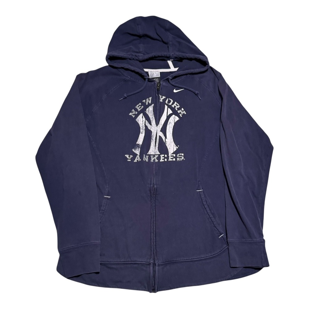 Nike New York Yankees Navy Blue Faded‎ Cotton Full Zip Hoodie Women's XL